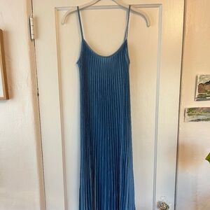 Vince Blue Pleated Midi Strapless Dress